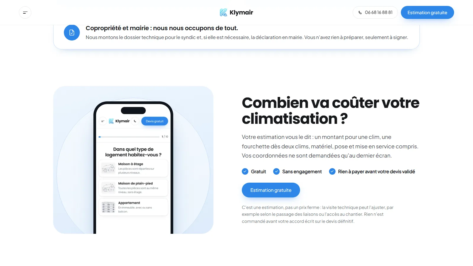 Klymair — La climatisation, sans courir après un devis.